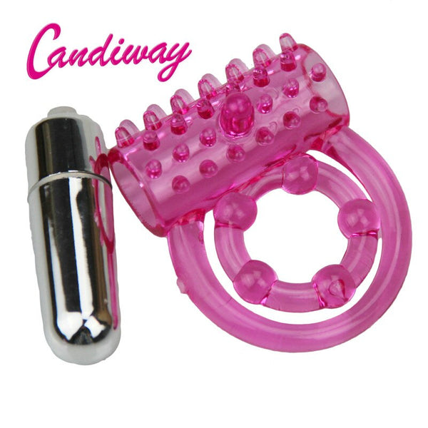 CandiWay Mini Vibrators Rings Double Cockring Delay Premature Ejaculation Penis Ball Loop Lock Sex Toys Product for Men