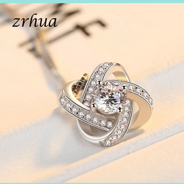 ZRHUA Original 925 Sterling Silver Jewelry Sets Stylish Pendant Necklace Earrings Set for Women Female CZ Christmas Gift