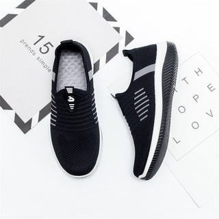 Buy black Women Flat Shoes Knit Woman Casual Slip on Vulcanized Shoes Female Mesh Soft Breathable Women&#39;s Footwear for Ladies Sneaker