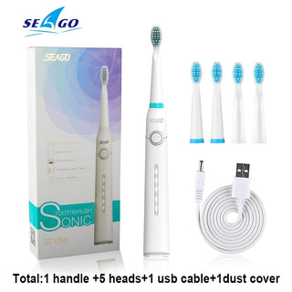 Buy 958-white-5head Seago Sonic Electric Toothbrush Tooth Brush USB Rechargeable Adult Waterproof Ultrasonic Automatic 5 Mode With Travel Case