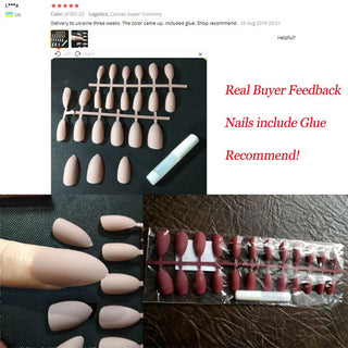 False Nail With Glue Women Nail Art Decorations 24pcs Fake Nails Solid Color Frosted Matte Full Cover Stiletto Long Nail Tips