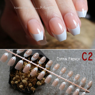 Buy c2 Long Pink Blue Ombre Coffin French Shiny Fake Nails Summer Lovely Salon Glossy Ballet Nails False Nail Medium Art