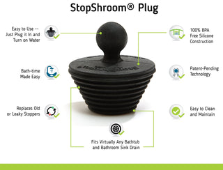 StopShroom (Black) Tub & Sink Universal Stopper Plug for Bathtub & Bathroom Drains