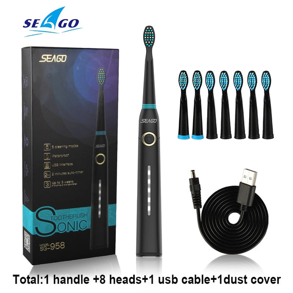 Seago Sonic Electric Toothbrush Tooth Brush USB Rechargeable Adult Waterproof Ultrasonic Automatic 5 Mode With Travel Case