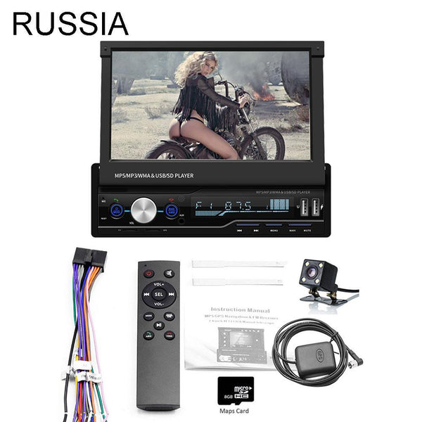 7" 1 DIN Touch Screen Car Black MP5 Player GPS Sat NAV Bluetooth Stereo Retractable ABS Metal Radio Camera Radio Android