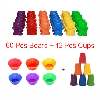 Buy 60pcs-small-set Kids Math Match Game Counting Bears Montessori Number Cognition Rainbow Matching Game Educational Toys for Children Toddler Gift