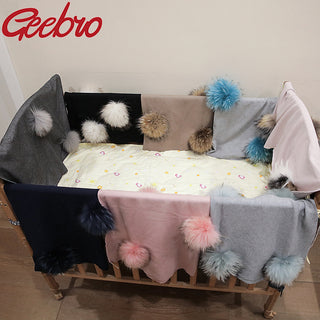 Geebro Newborn Warm Wool Swaddling Blanket With 15cm Real Raccoon Fur Pompom