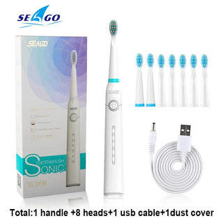 Buy 958-white-8head Seago Sonic Electric Toothbrush Tooth Brush USB Rechargeable Adult Waterproof Ultrasonic Automatic 5 Mode With Travel Case