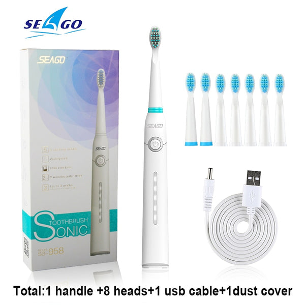 Seago Sonic Electric Toothbrush Tooth Brush USB Rechargeable Adult Waterproof Ultrasonic Automatic 5 Mode With Travel Case