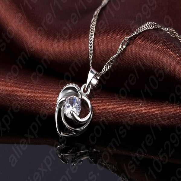 Top Quality 925 Sterling Silver Wedding Jewelry Set Necklace Earrings for Women Crystal Heart LOVE Anniversary Gift