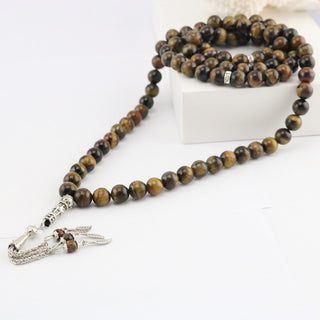 Natural Stone 8 Mm Tiger Eye Stone Tassel Pendant 99 Islamic Rosary Muslim Tasbih Allah Mohammed Rosary for Women Men Tesbin