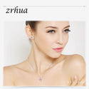 ZRHUA Original 925 Sterling Silver Jewelry Sets Stylish Pendant Necklace Earrings Set for Women Female CZ Christmas Gift