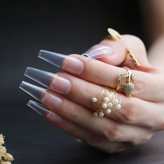 Buy extra-transparent Extra Nude Long Coffin Fake Nail Rhinestone Luxury Coffin AB Rhinestone Holographic False Nails Coffee