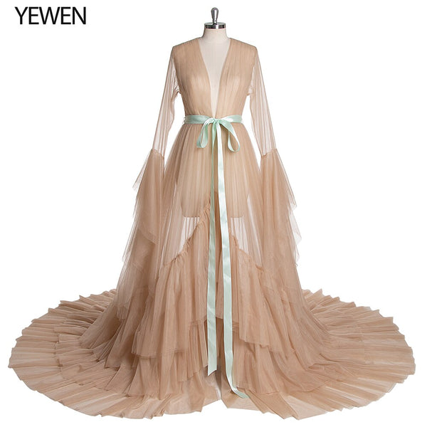 Green Long Sleeves Evening Dress Party Gowns Robe De Soiree Formal Prom Dresses Belt Top Evening Gowns YeWen Photography Dress - Webster.direct