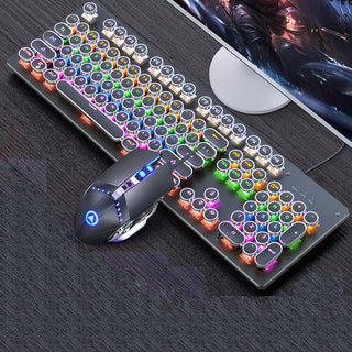 Buy punk-keyboard-mouse Mechanical Keyboard Black Axis Blue Switch Retro Punk Gaming Keyboard Mouse Headphone Three Piece Set Cable for Desktop Loptap