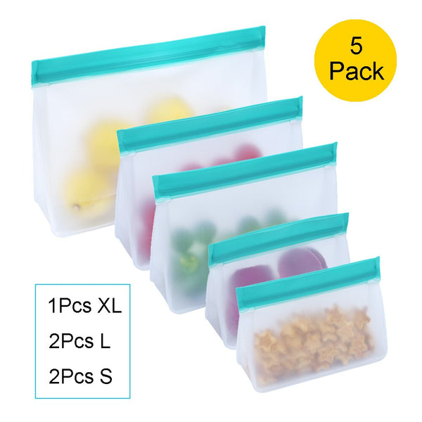 Food Storage Bag Reusable Freezer Bag PEVA Ziplock Silicone Bag Leakproof Top Kitchen Organizer