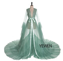 Green Long Sleeves Evening Dress Party Gowns Robe De Soiree Formal Prom Dresses Belt Top Evening Gowns YeWen Photography Dress - Webster.direct