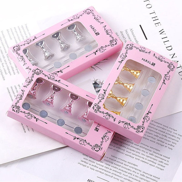 5pcs/Set Nail Practice Base Fake Nails Showing Stand Clay Finished Nail Art Finger Rest Nail Tip Seat Magnetic Nail Holder