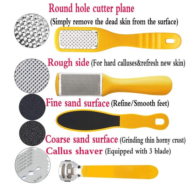 GOALONE 10 in 1 Foot Scrubber Professional Pedicure Tools Kit Rasp Foot File Callu Remover Set Feet Exfoliating Scrubber Cleaner