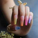 Extra Nude Long Coffin Fake Nail Rhinestone Luxury Coffin AB Rhinestone Holographic False Nails Coffee