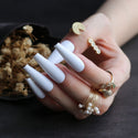 Extra Nude Long Coffin Fake Nail Rhinestone Luxury Coffin AB Rhinestone Holographic False Nails Coffee