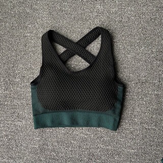 Buy dark-green-bra Women&#39;s Seamless Yoga Set Summer Long-Sleeved T-Shirt Yoga Clothing Sports Fitness Bra Elastic Running Training Yoga Pants