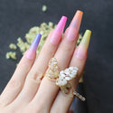 Extra Nude Long Coffin Fake Nail Rhinestone Luxury Coffin AB Rhinestone Holographic False Nails Coffee