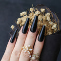 Extra Nude Long Coffin Fake Nail Rhinestone Luxury Coffin AB Rhinestone Holographic False Nails Coffee