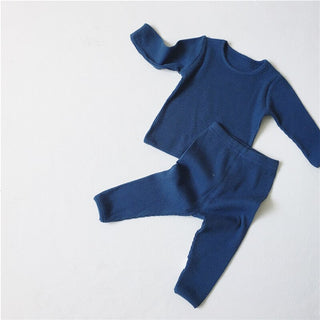 Buy dark-blue Toddler 2019 Hot Sale Children Clothes for Boys Girls Ribbed Set With Full Sleeve Kids Soft Autumn Winter Cloth Baby Pants 2 Pcs