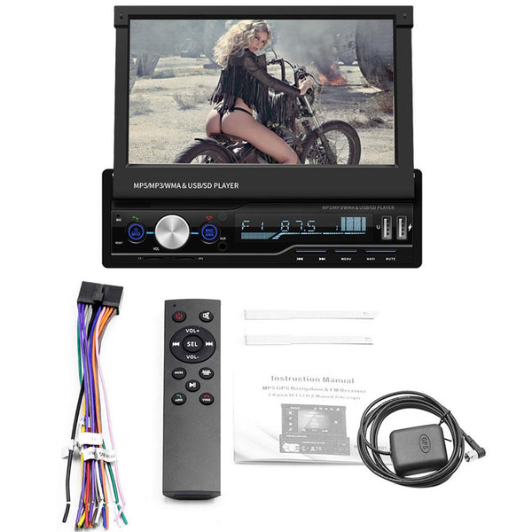 7" 1 DIN Touch Screen Car Black MP5 Player GPS Sat NAV Bluetooth Stereo Retractable ABS Metal Radio Camera Radio Android