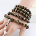 Natural Stone 8 Mm Tiger Eye Stone Tassel Pendant 99 Islamic Rosary Muslim Tasbih Allah Mohammed Rosary for Women Men Tesbin