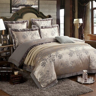 Buy color-3 Sliver Gold Luxury Silk Satin Jacquard Duvet Cover Bedding Set