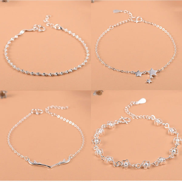 925 Sterling Silver Flower Star Charm Bracelet