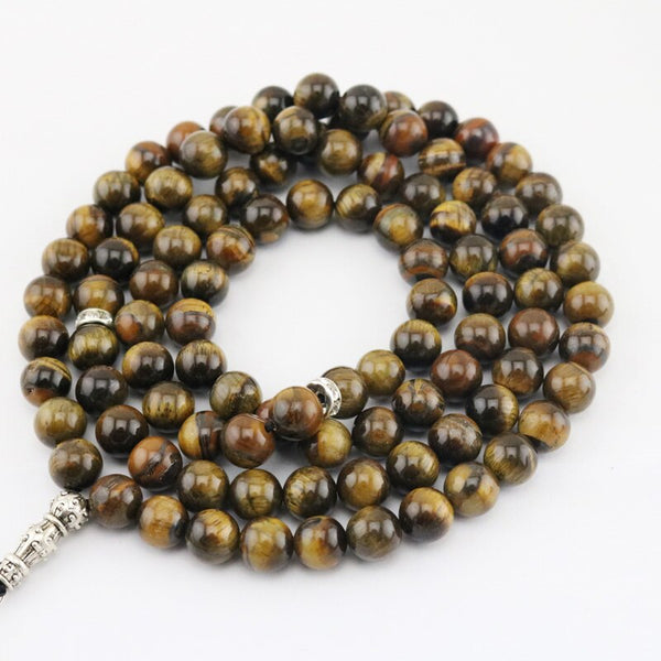 Natural Stone 8 Mm Tiger Eye Stone Tassel Pendant 99 Islamic Rosary Muslim Tasbih Allah Mohammed Rosary for Women Men Tesbin