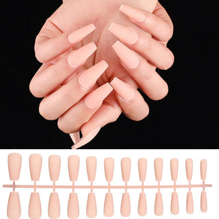 Buy coffin-04 False Nail With Glue Women Nail Art Decorations 24pcs Fake Nails Solid Color Frosted Matte Full Cover Stiletto Long Nail Tips