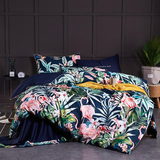 Buy 2 Chinoiserie Style Birds Leaves Printed Egyptian Cotton Soft Duvet Cover Bed Sheet Fitted Sheet Set King Queen Size Bedding Set