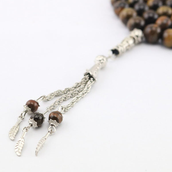 Natural Stone 8 Mm Tiger Eye Stone Tassel Pendant 99 Islamic Rosary Muslim Tasbih Allah Mohammed Rosary for Women Men Tesbin