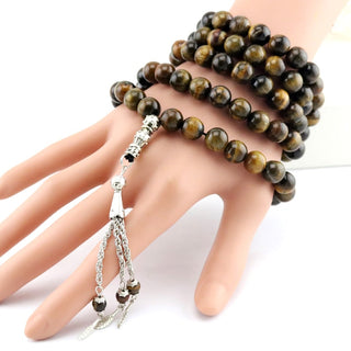 Natural Stone 8 Mm Tiger Eye Stone Tassel Pendant 99 Islamic Rosary Muslim Tasbih Allah Mohammed Rosary for Women Men Tesbin