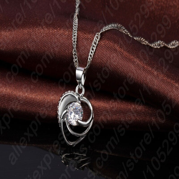 Top Quality 925 Sterling Silver Wedding Jewelry Set Necklace Earrings for Women Crystal Heart LOVE Anniversary Gift