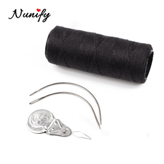 Nunify Threader Guide Needle and Thread for Sew Hair 2Pcs C Type Crochet Needle Black Weaving Thread for Dreadlock Accessories