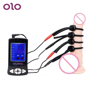 OLO Electric Shock Penis Ring Electro Stimulation Electric Shock Cock Ring Medical Therapy Massager Sex Toys for Men Silicone