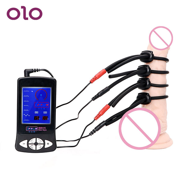 OLO Electric Shock Penis Ring Electro Stimulation Electric Shock Cock Ring Medical Therapy Massager Sex Toys for Men Silicone