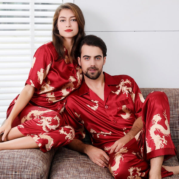 Couple Silk Satin Pajamas