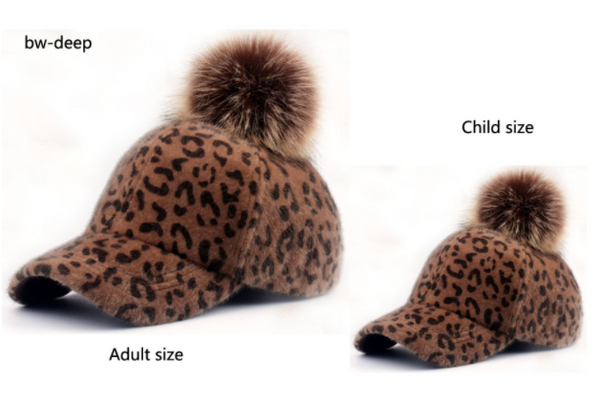 Faux Fur Pompom Ball Leopard Cap